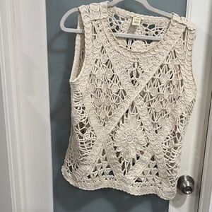Elegant Cream Crochet Sleeveless Top